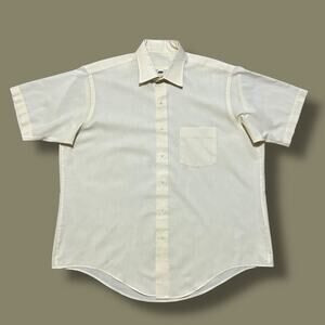 Vintage 60s Button Up Shirt Ivory White Minimalist Aesthetic XL